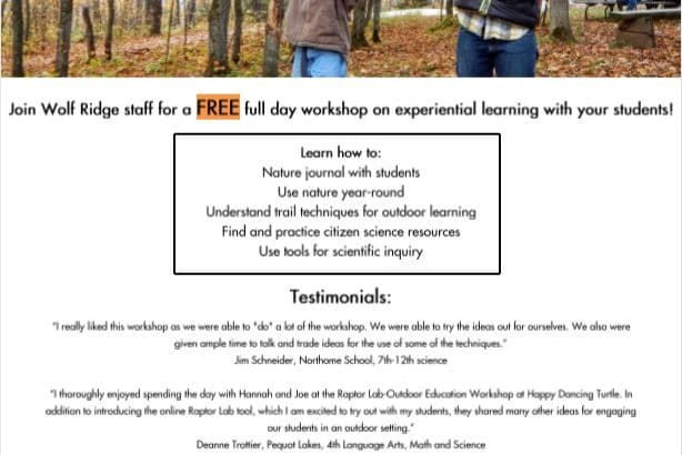 FREE STEM Experiential Learning Workshop – 3/9/19 Audubon Center of the North Woods